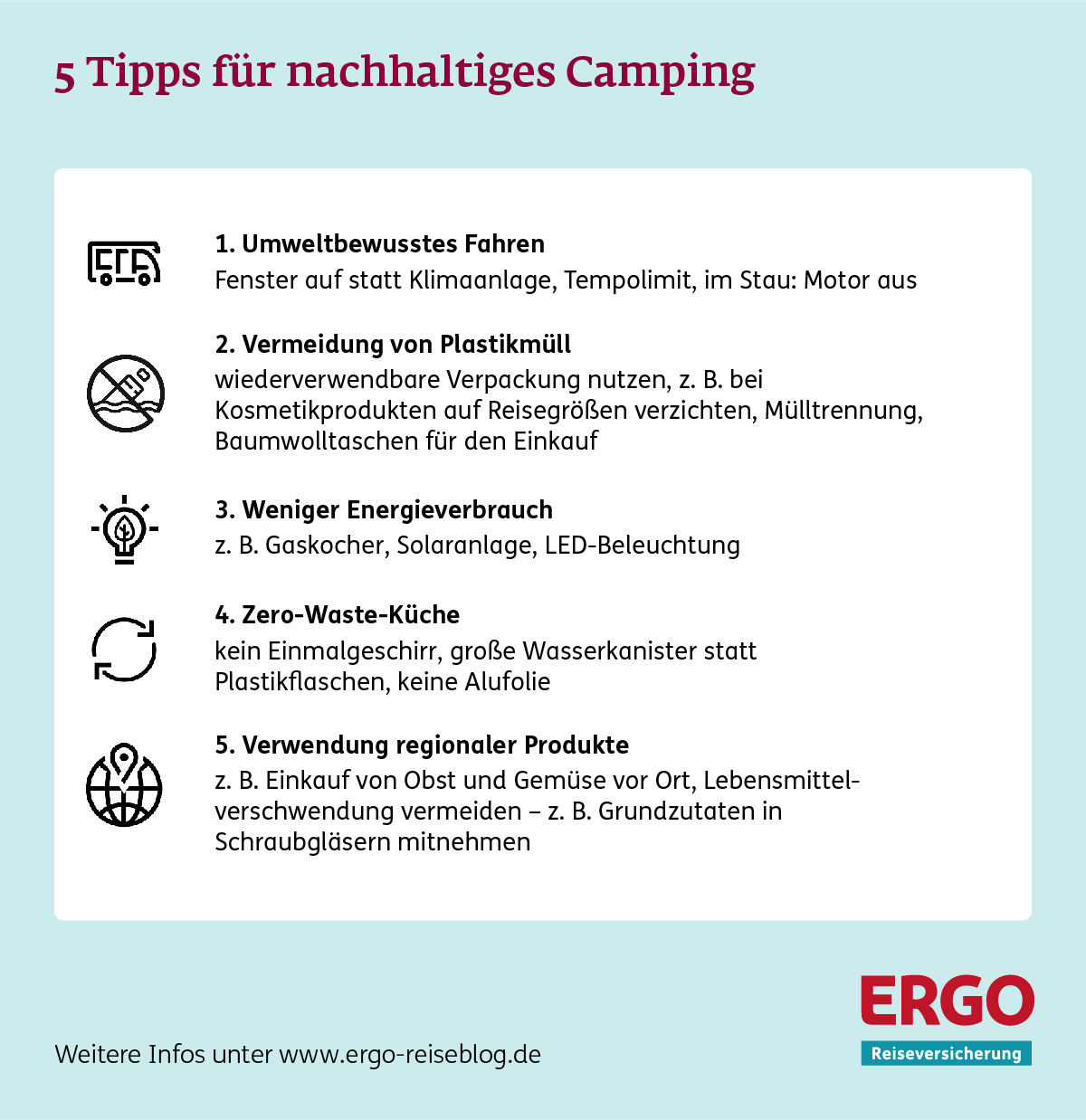 Infografik - 5 Tipps für nachhaltiges Camping