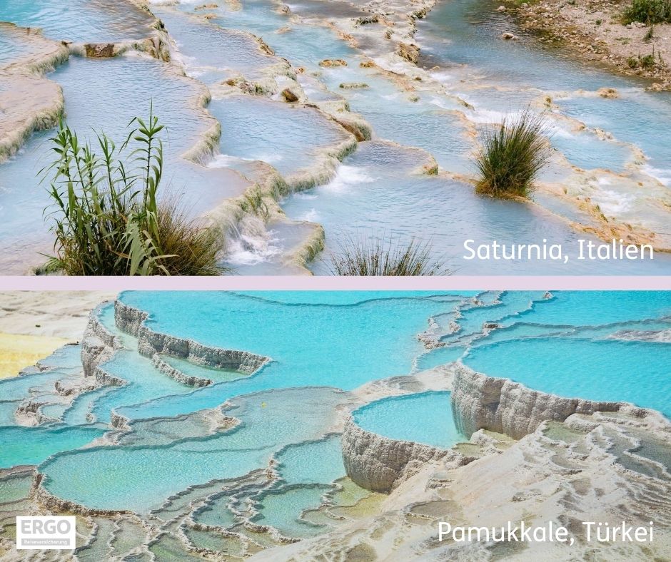 Heiße Quelle in Saturnia in Italien und Pamukkale in der Türkei