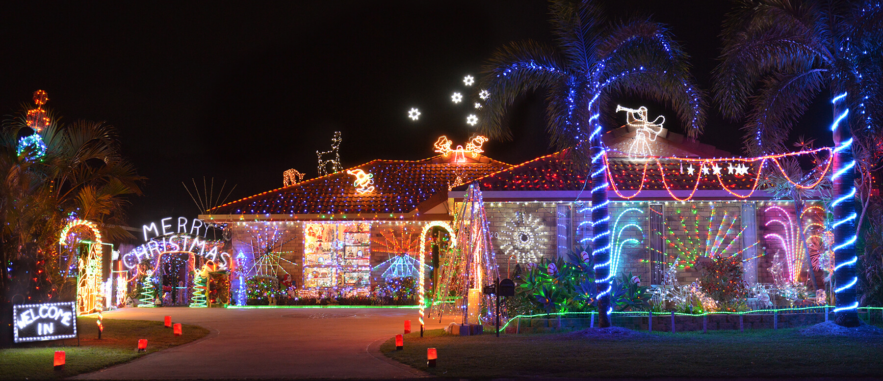 Evening shot of Christmas decorated house the Southern Hemisphere